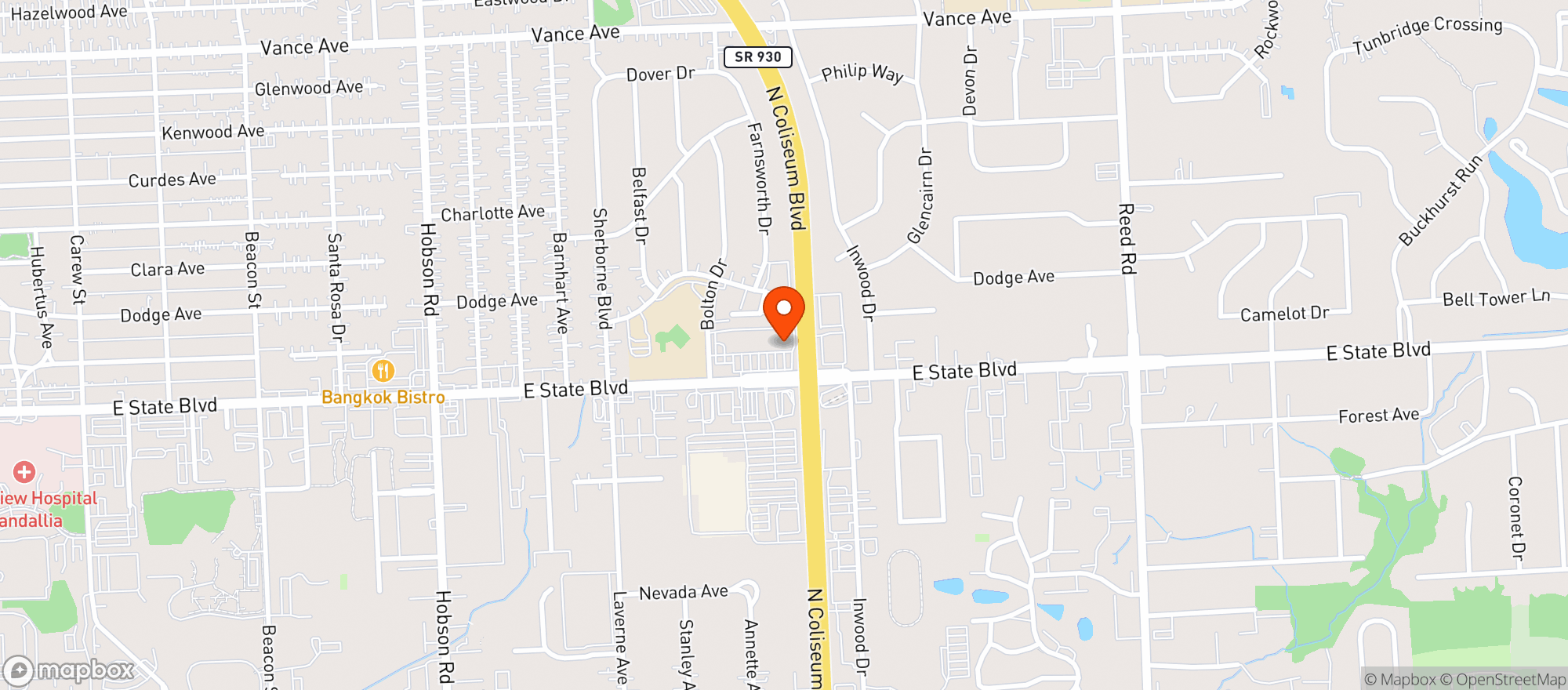 Map showing Belmont Beverage - E State Blvd