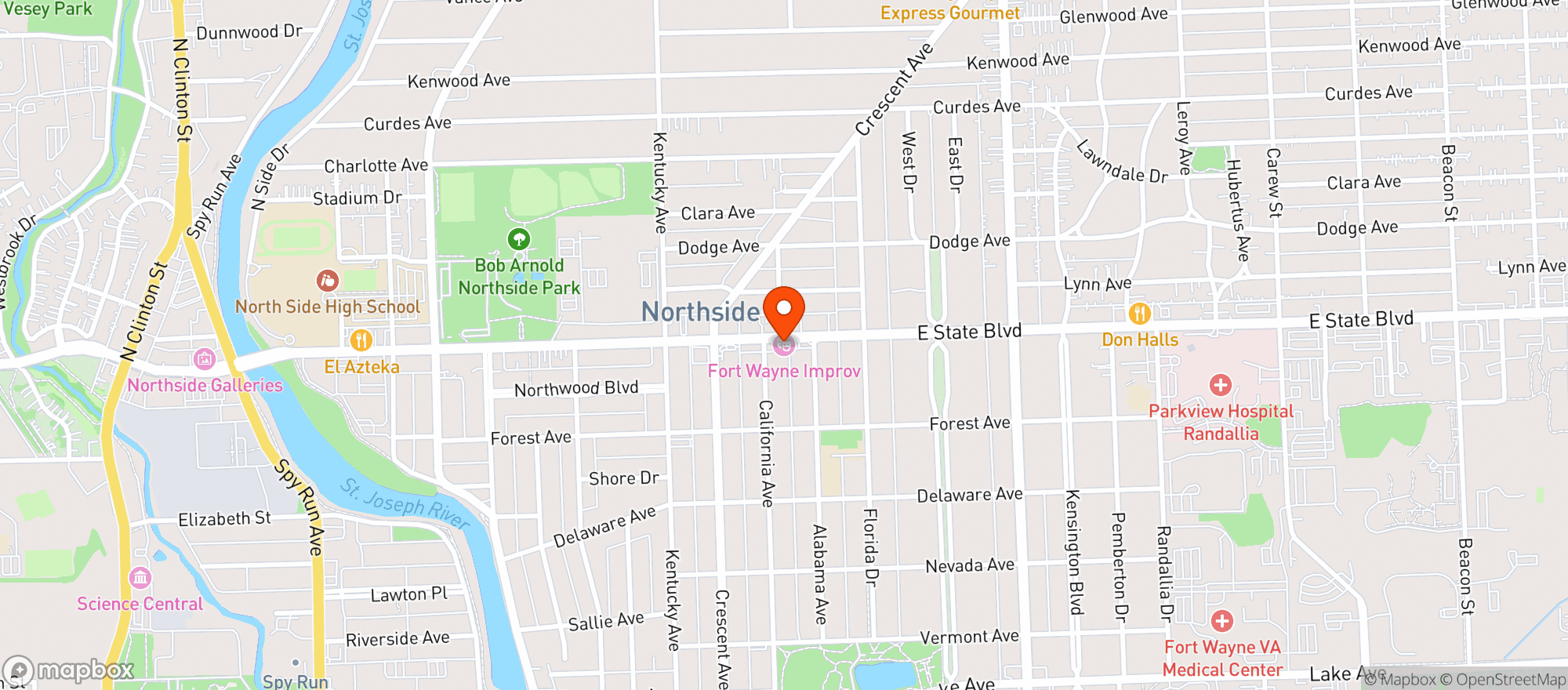 Map showing Fort Wayne Improv