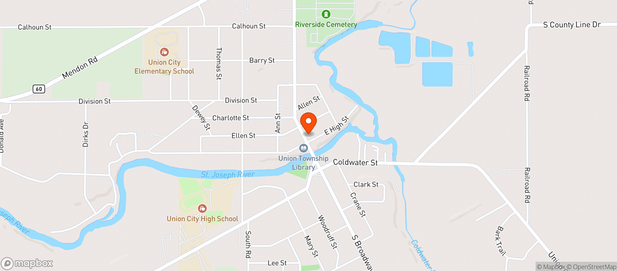 Map showing Broadway Grille