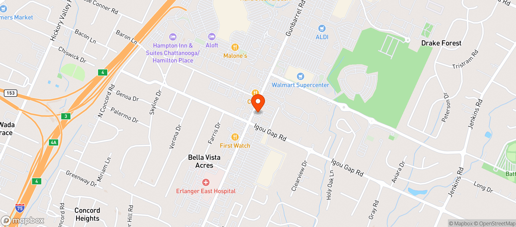 Map showing Apotheca, Chattanooga, Gunbarrel Rd