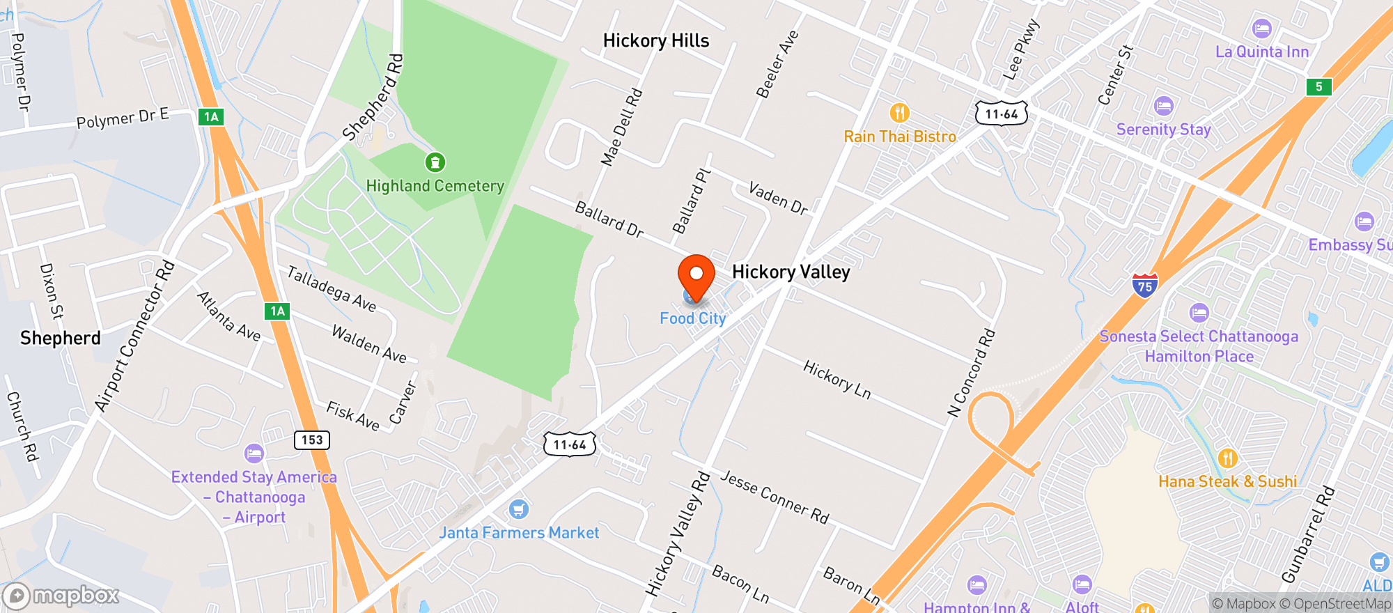 Map showing Food City