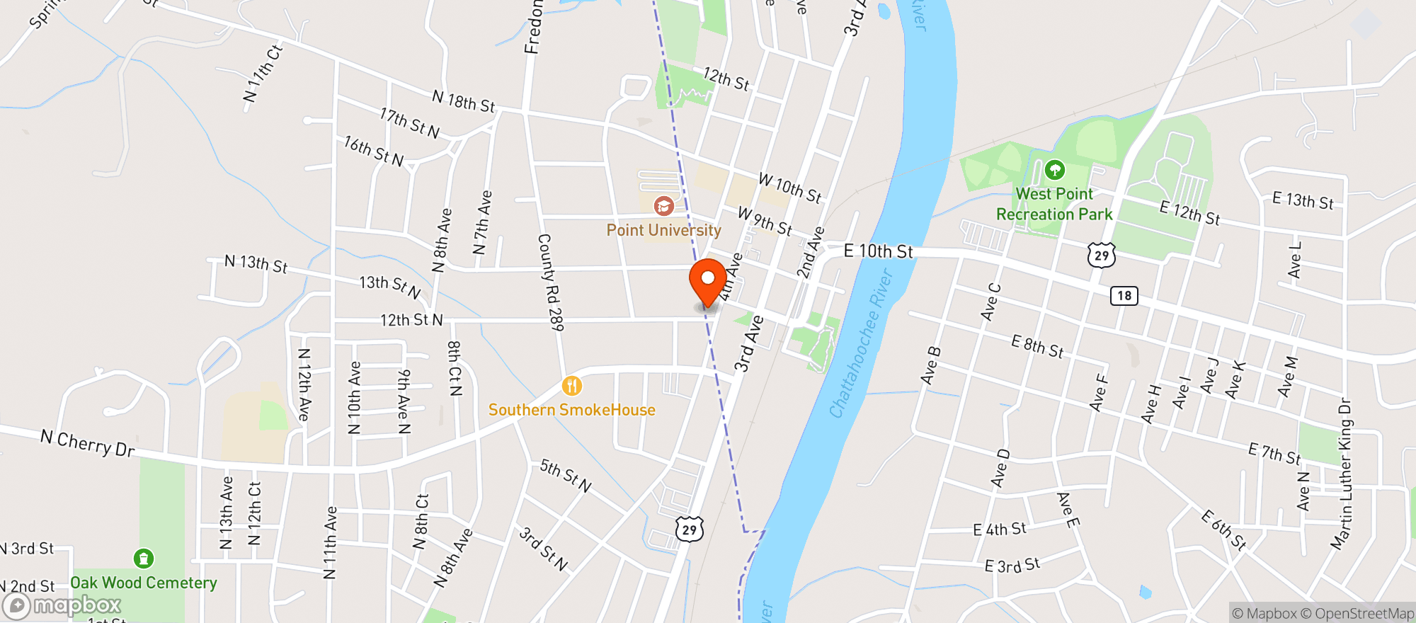 Map showing West Point Corner Store