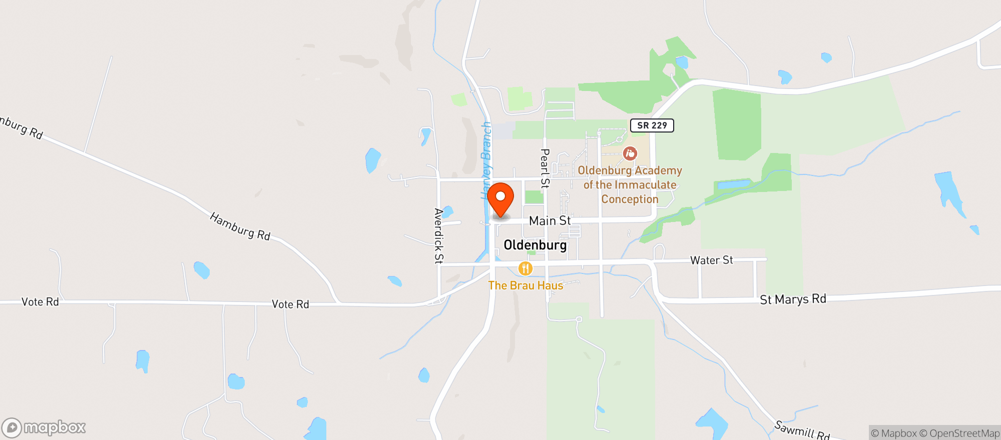 Map showing Oldenburg Village Spirits