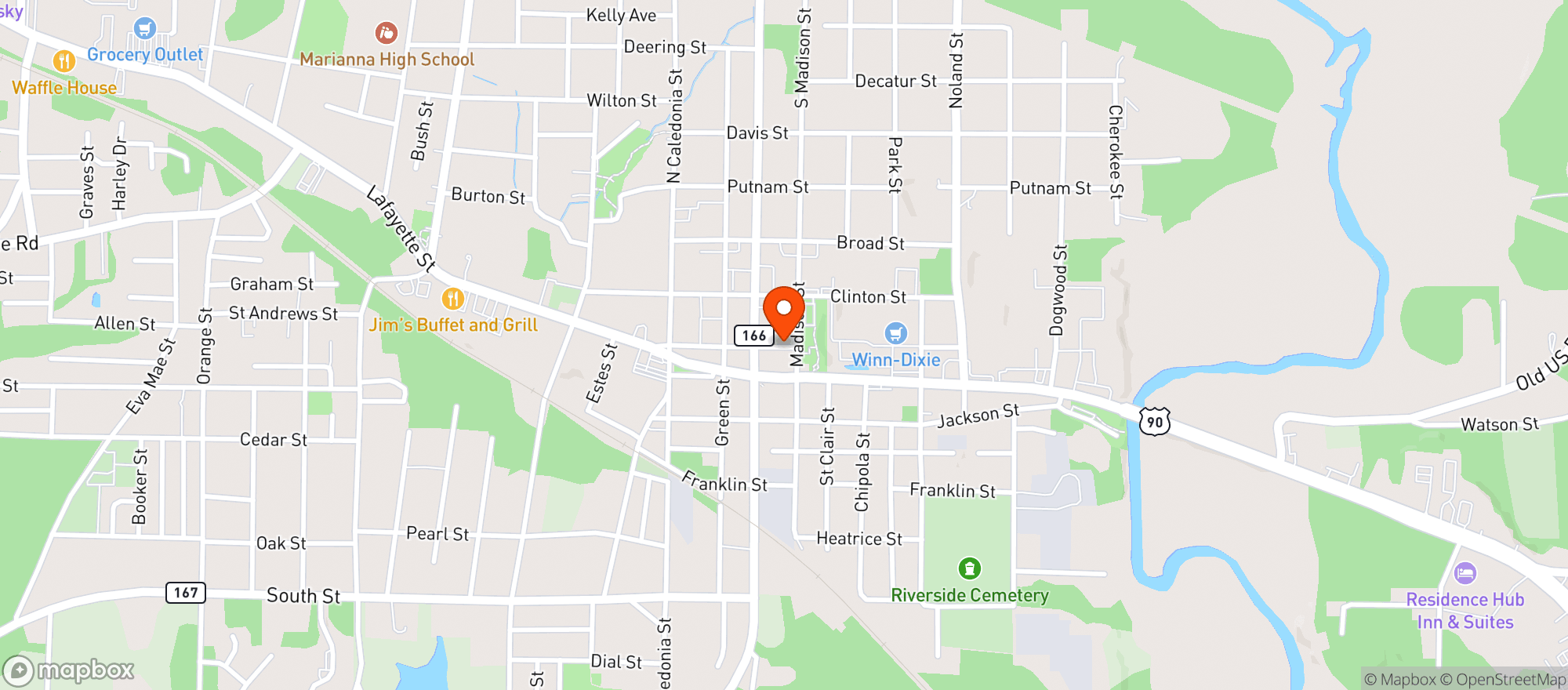 Map showing Winn Dixie Store #555
