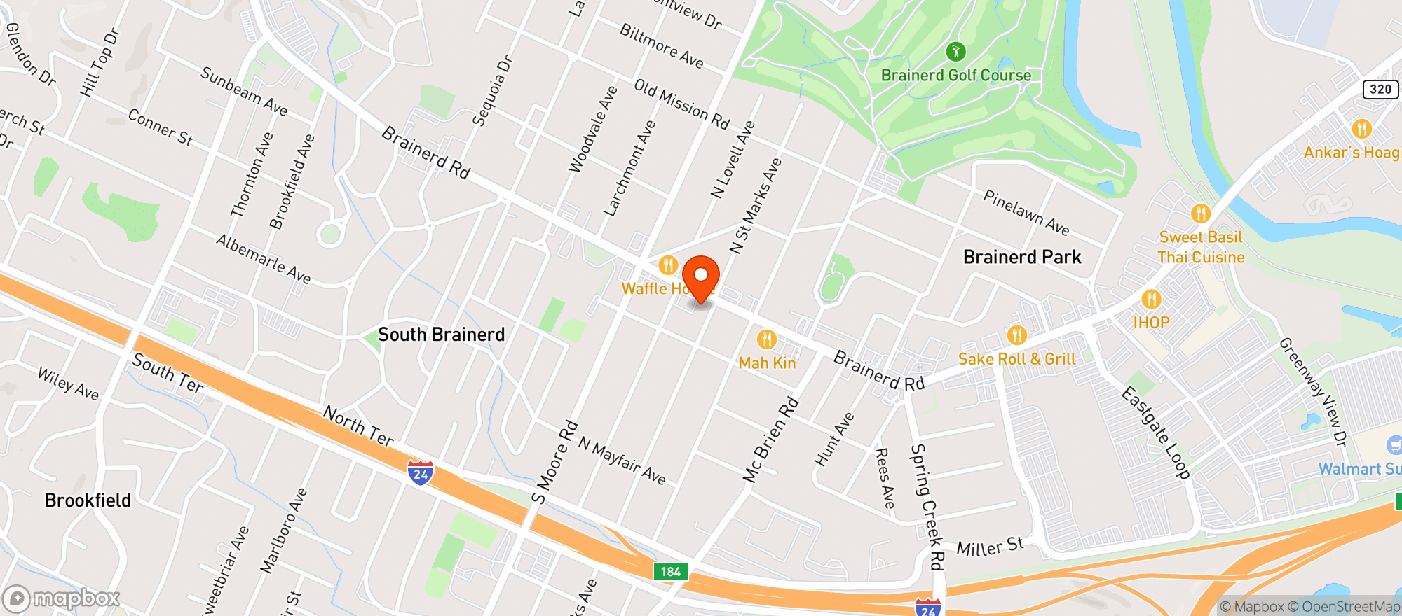 Map showing Lamplight Package Store