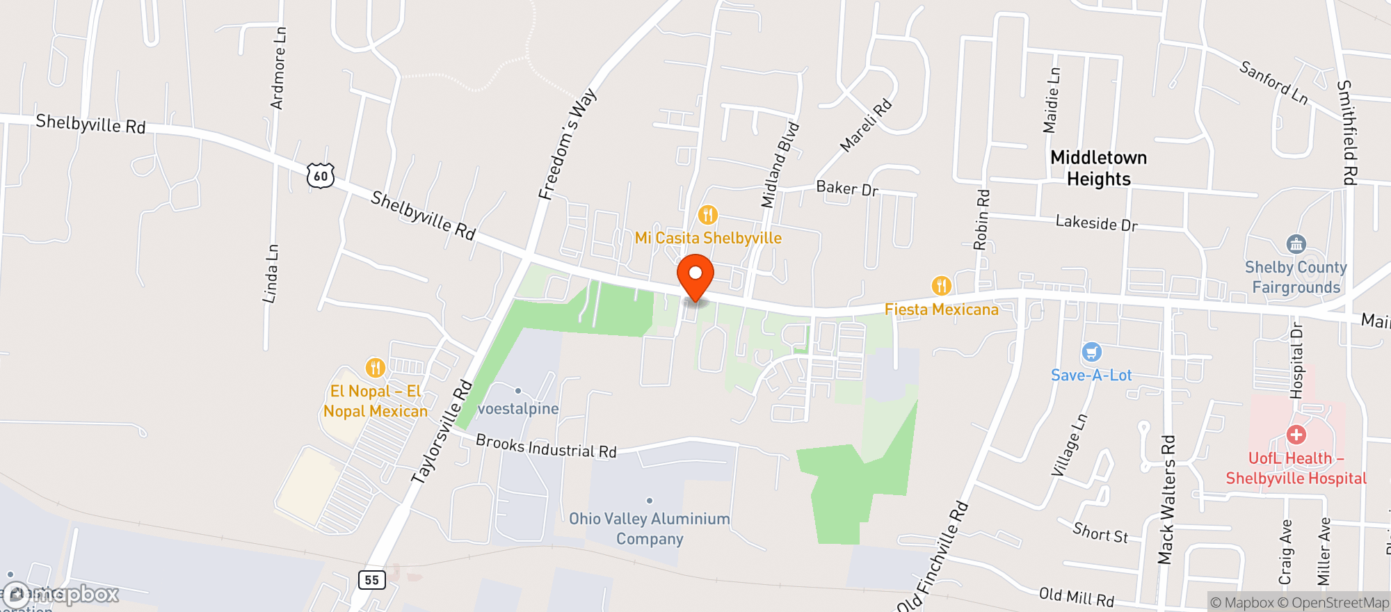 Map showing COX'S SPIRIT SHOPPE - SHELBYVILLE
