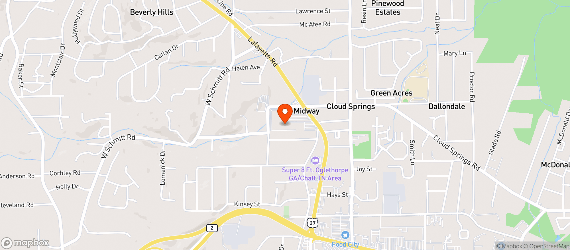 Map showing BEVERAGE WORLD - FT OGLETHORPE