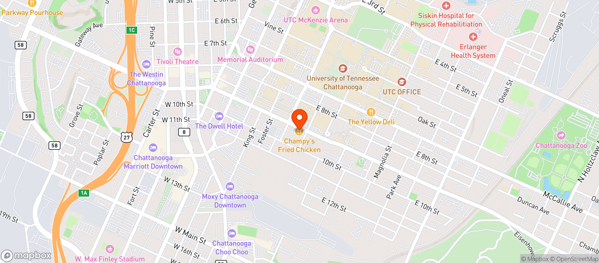 Map showing Champys Famous Fried Chicken