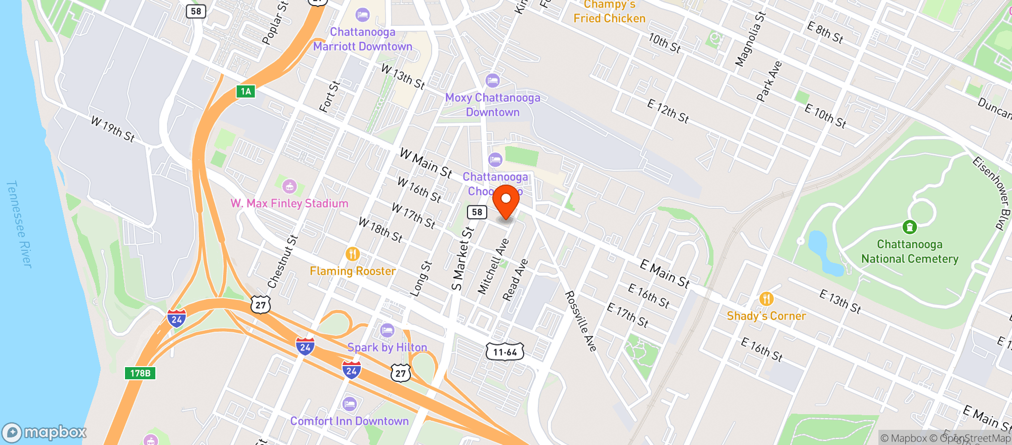Map showing Common House Chattanooga