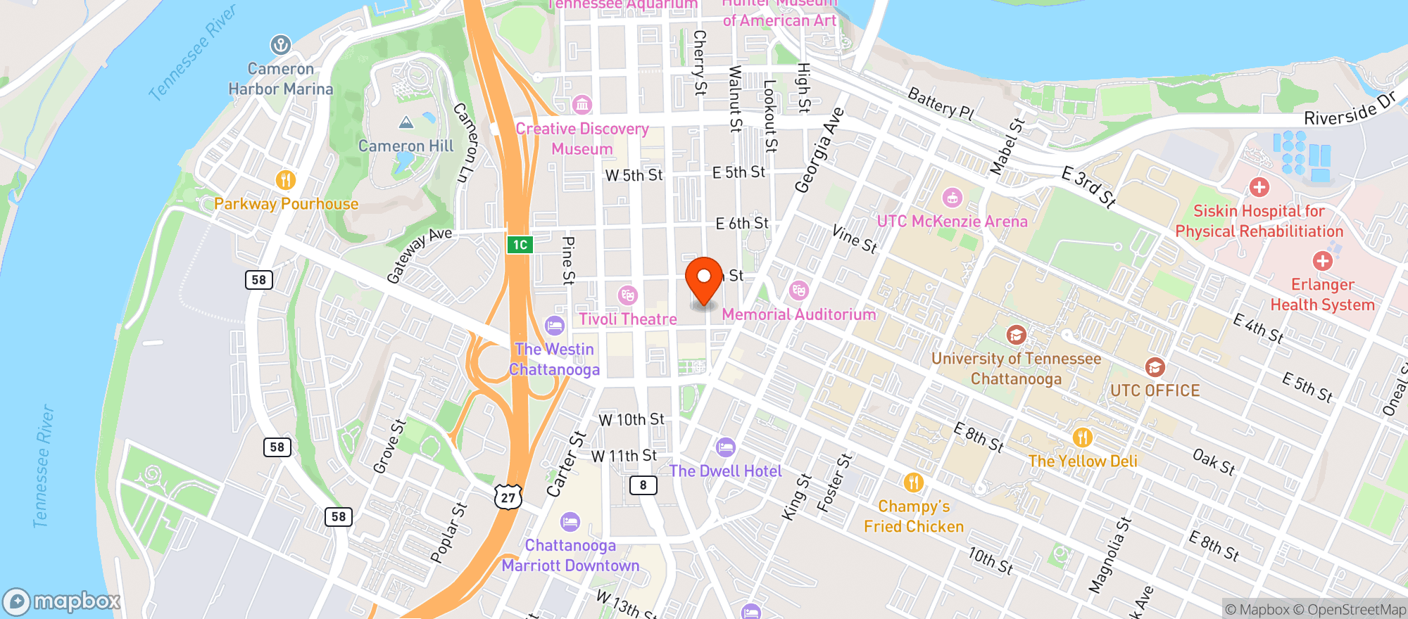 Map showing Chatt Billiards Club D T