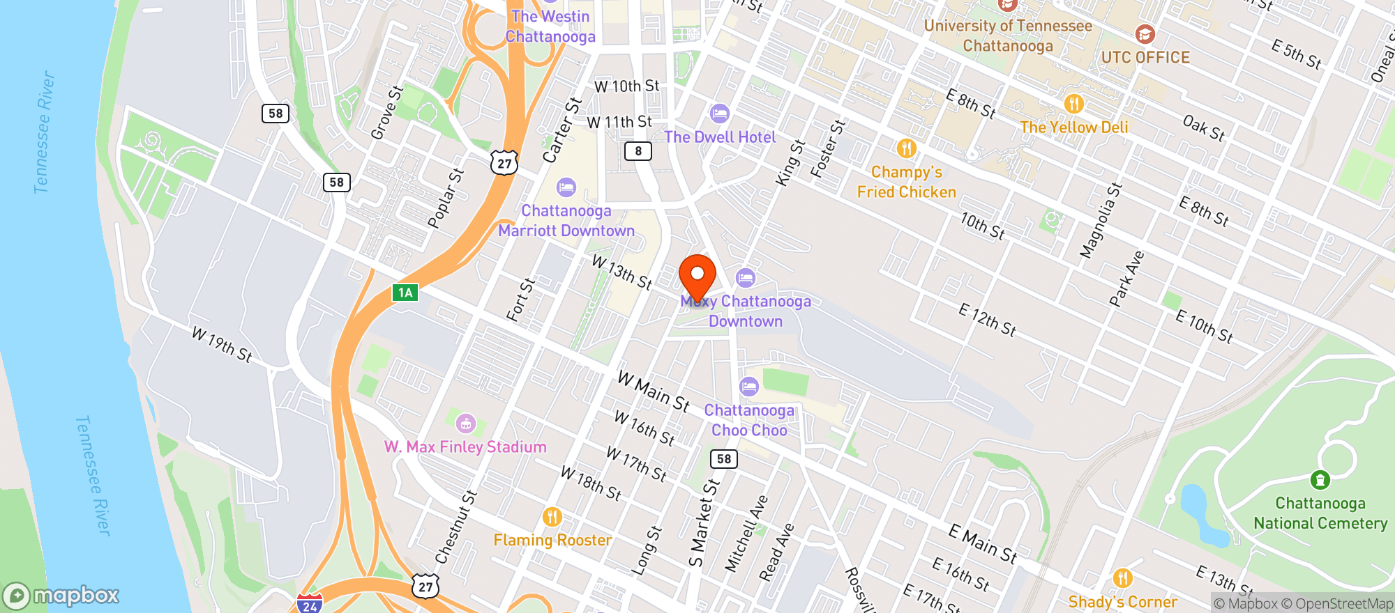Map showing Urban Stack & Burger Lounge
