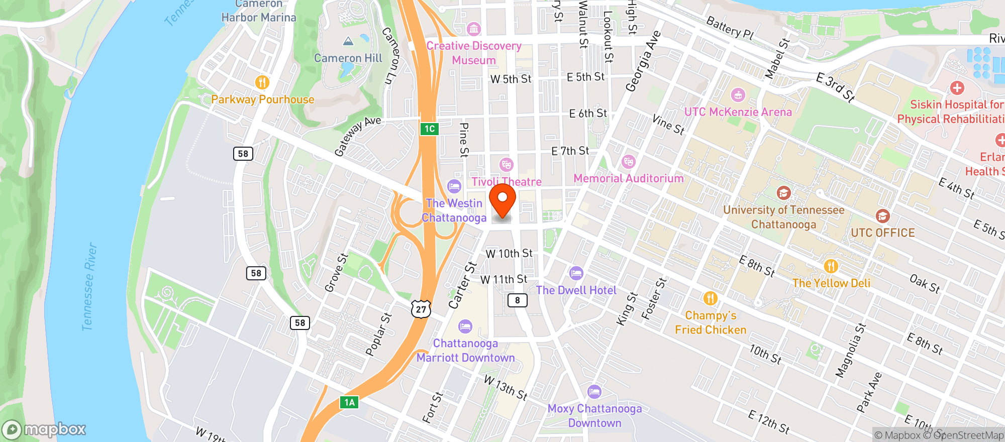 Map showing Radisson Read House
