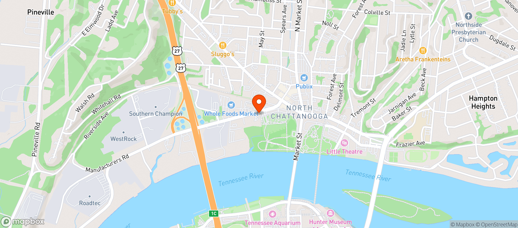 Map showing Asheville Dispensary - Chattanooga