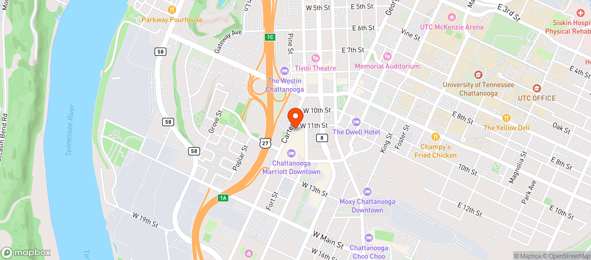 Map showing Levy At Chattanooga Convention Ctr