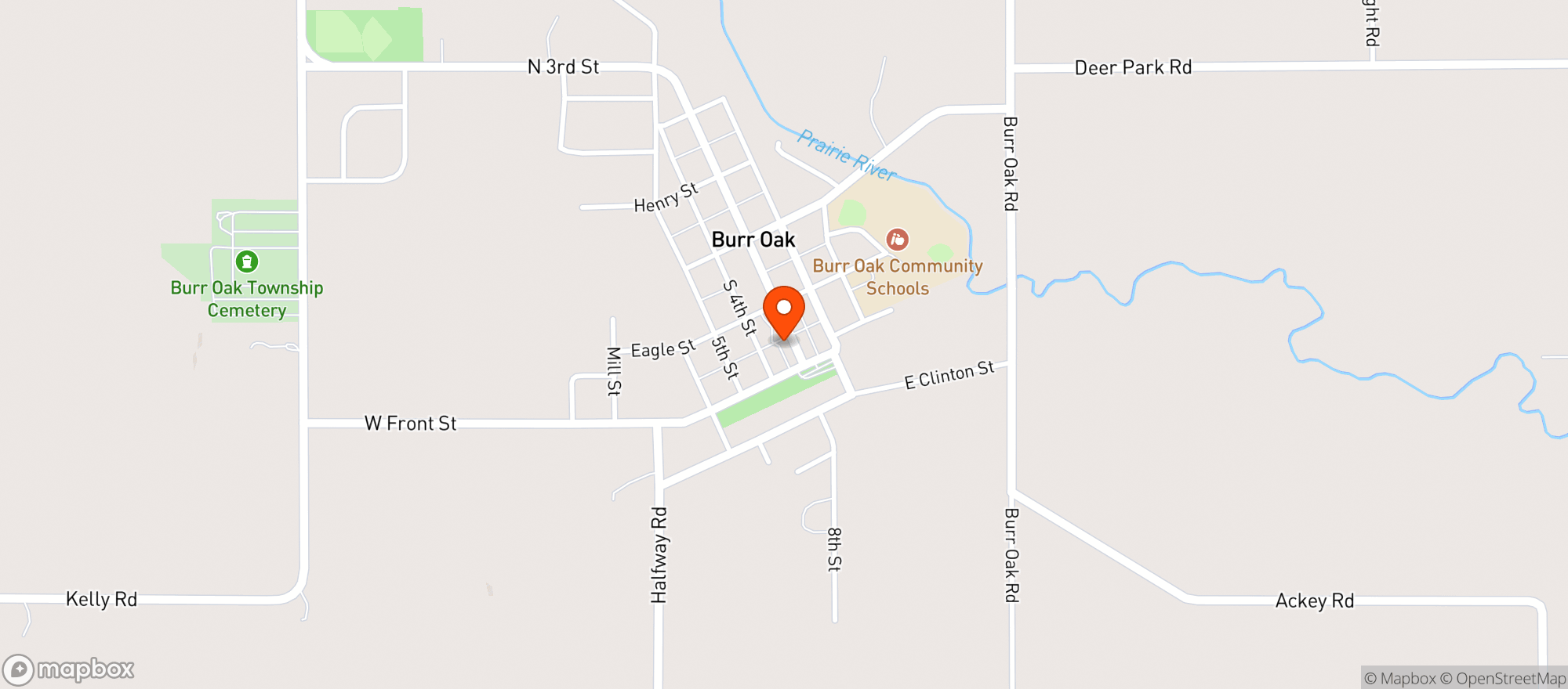 Map showing Whiskey Creek Burr Oak