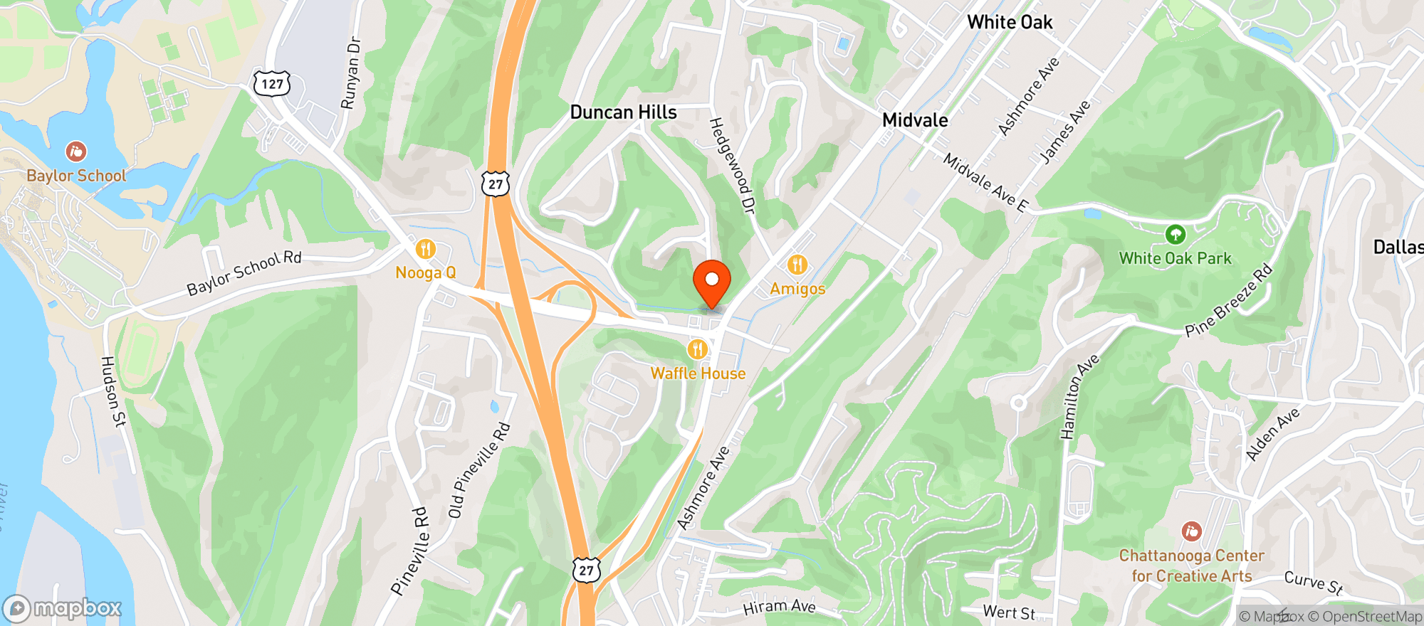 Map showing Apotheca, Chattanooga, Dayton Blvd