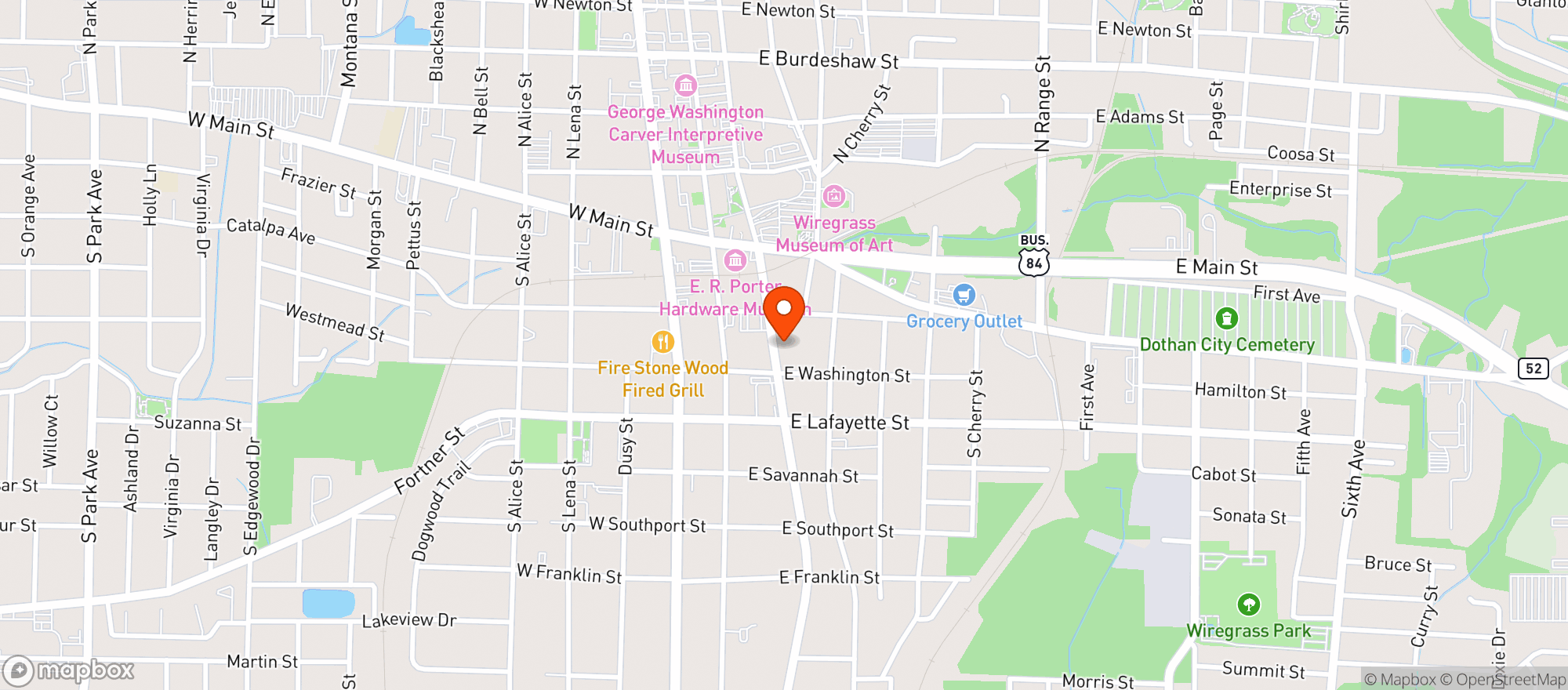 Map showing THE THIRSTY PIG BBQ