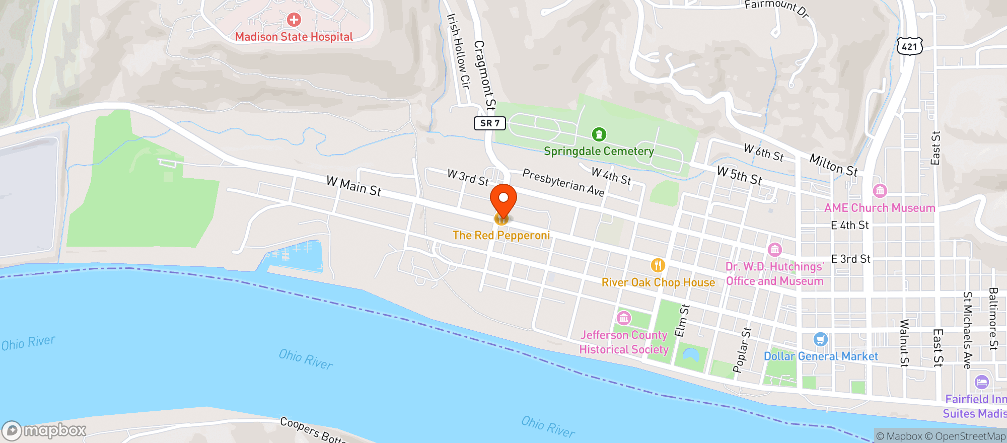 Map showing The Red Pepperoni