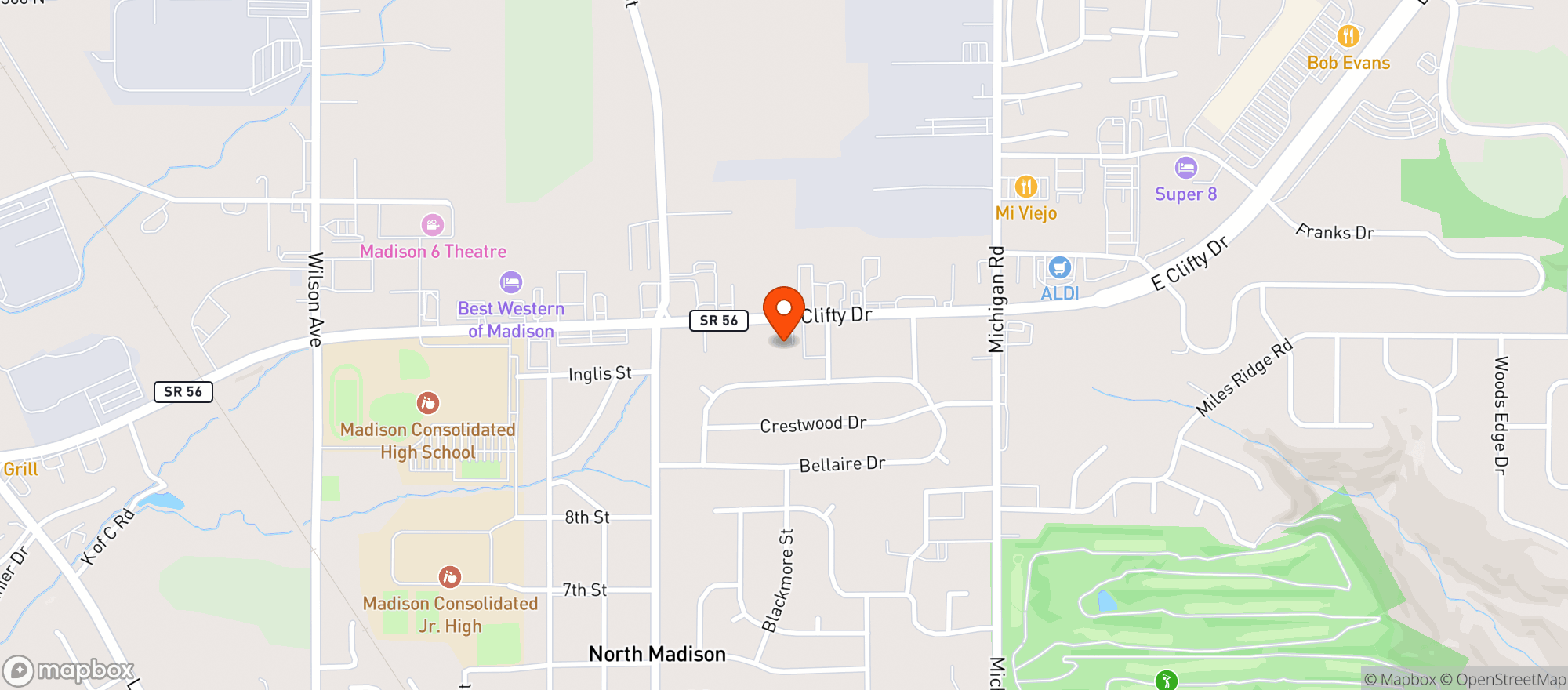 Map showing Ponderosa Steakhouse