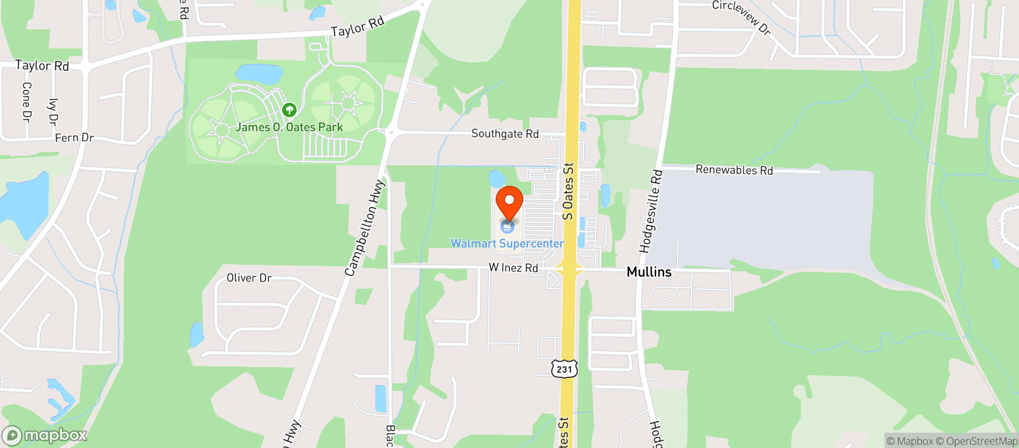 Map showing WALMART SUPERCENTER
