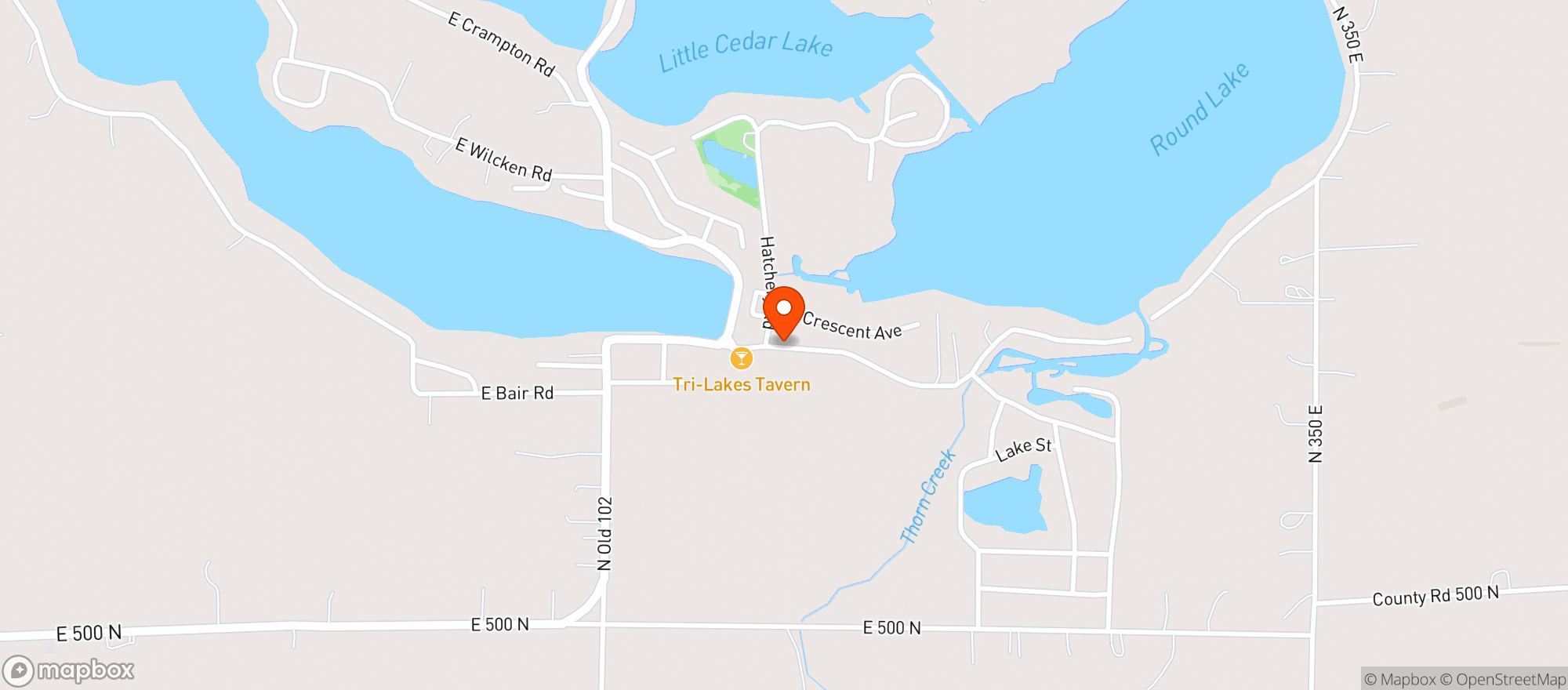 Map showing Hals Tri Lake Tavern