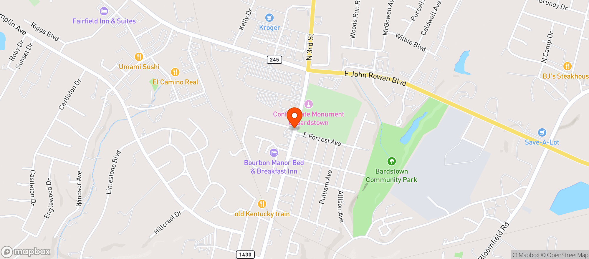 Map showing Bourbon Trail Liquors