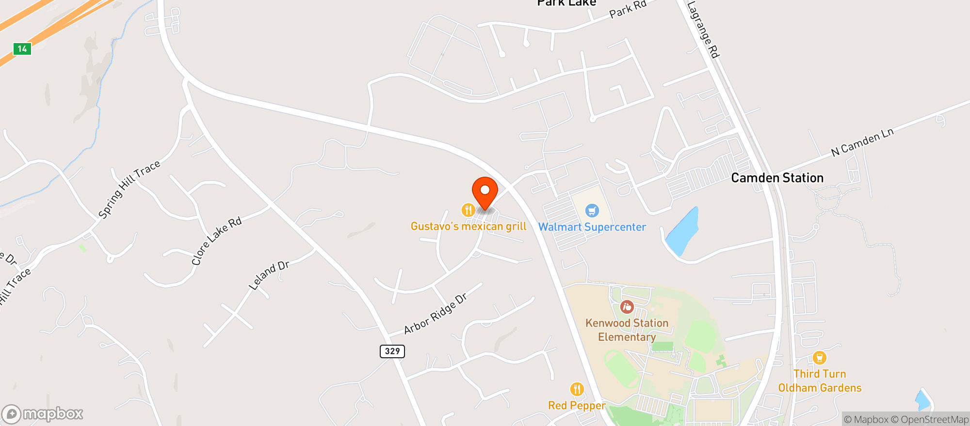 Map showing Gustavos Mexican Grill