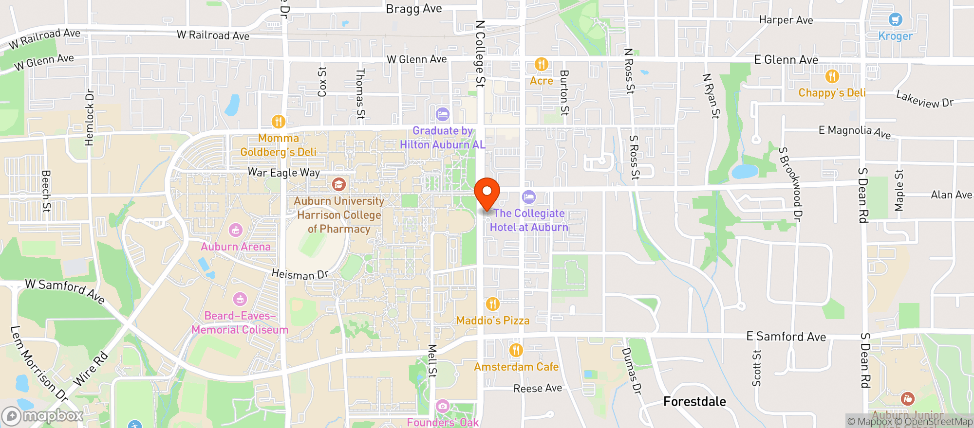 Map showing Hotel At Auburn University & Rane Culinary Science Ctr