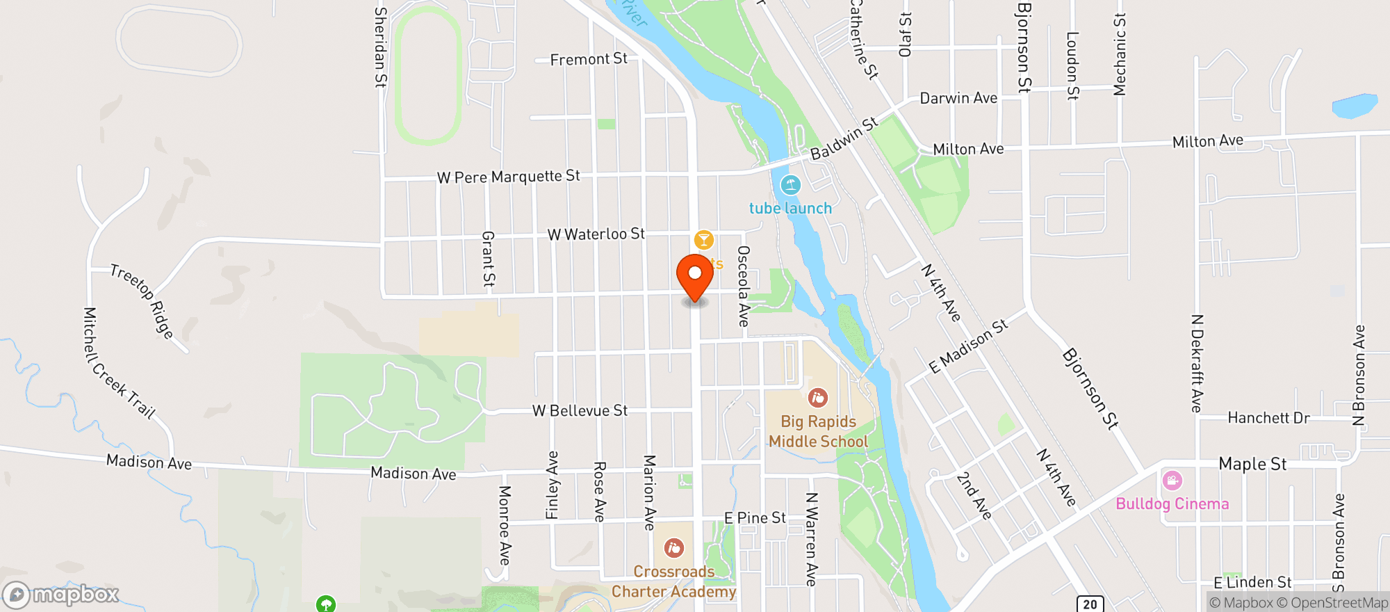 Map showing Grunst Bros Party Store