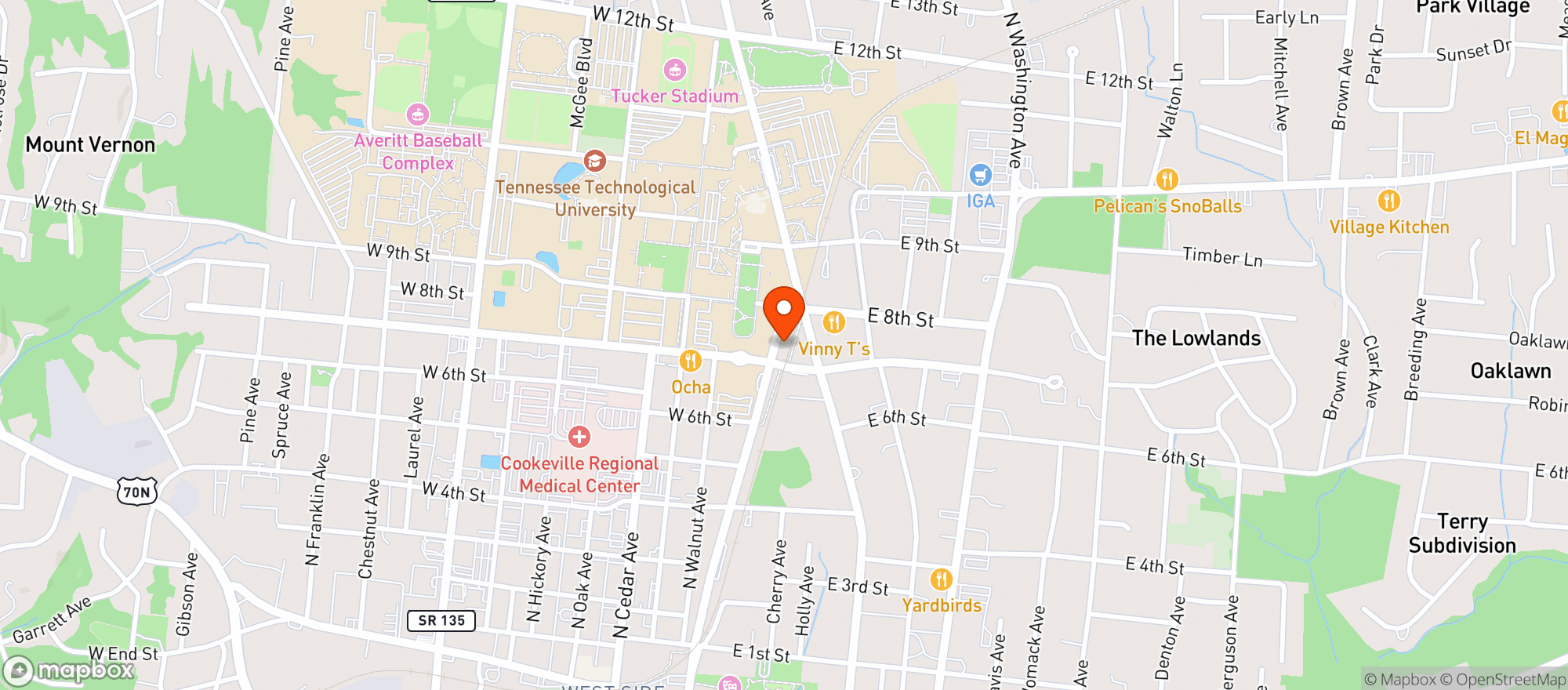 Map showing Cookeville Pizza & Pub