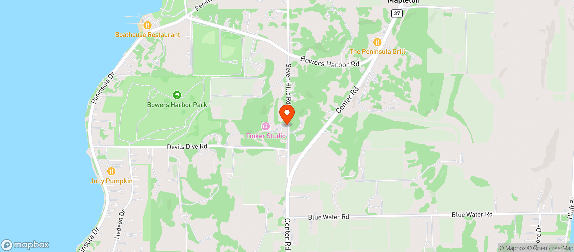 Map showing Seven Hills/ Old Mission Distillery