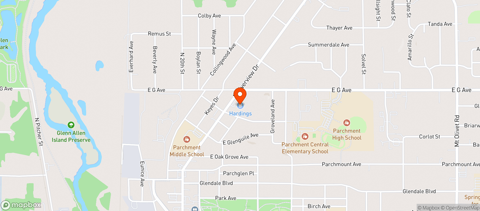 Map showing Harding's Market
