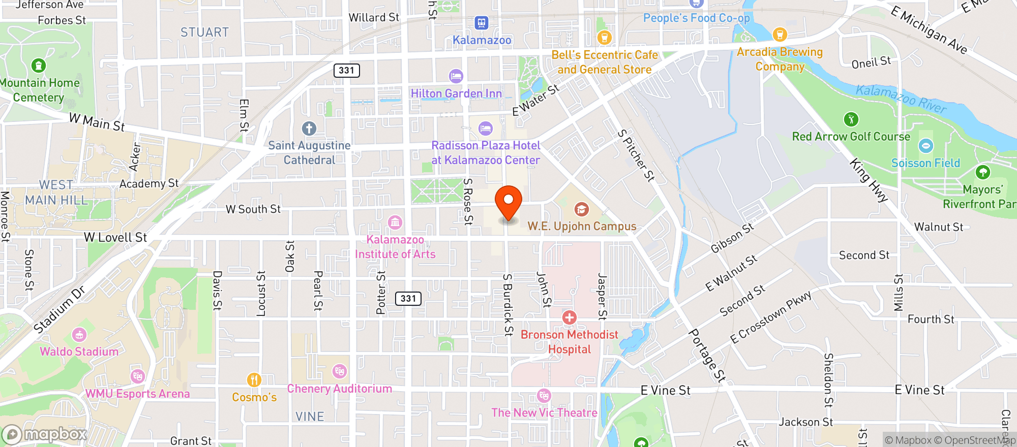 Map showing THE HUB TAVERN & GRILL