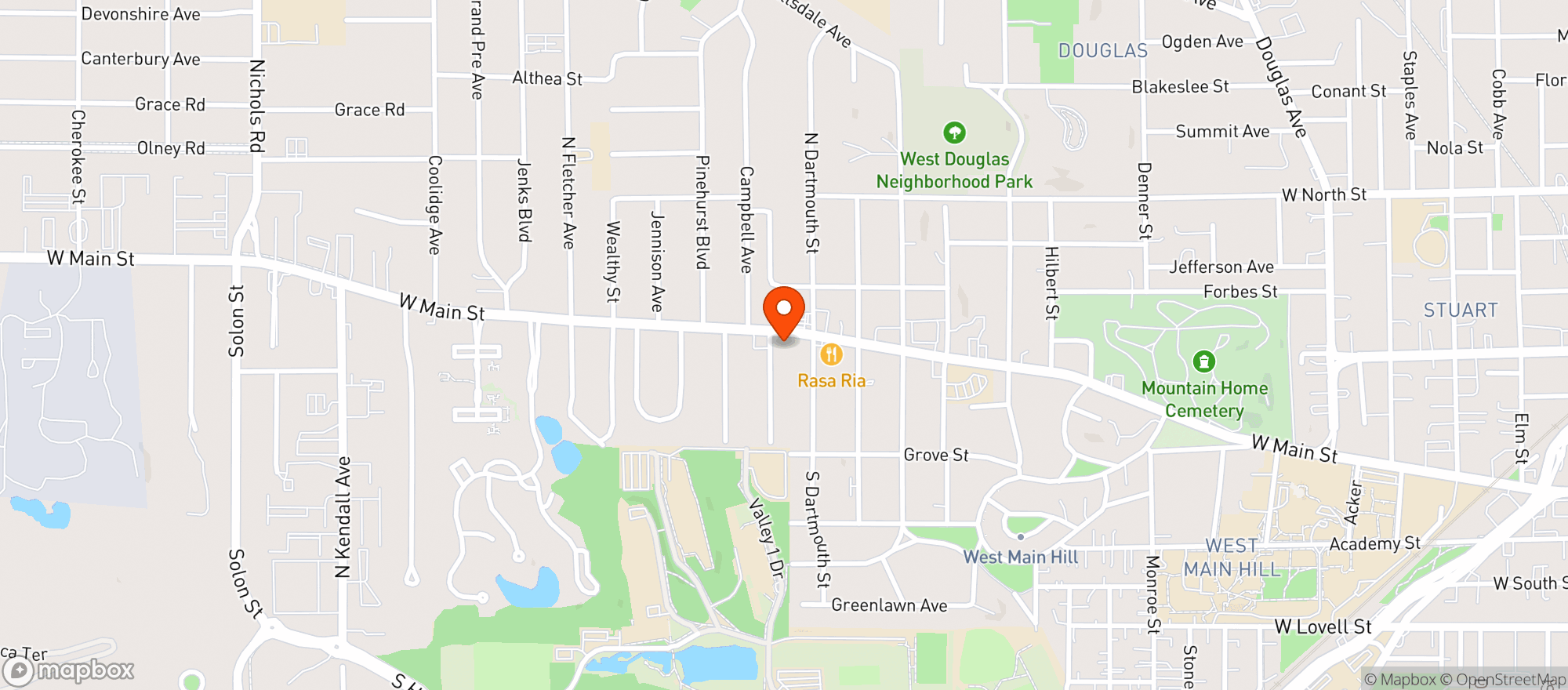 Map showing West Main Party Store