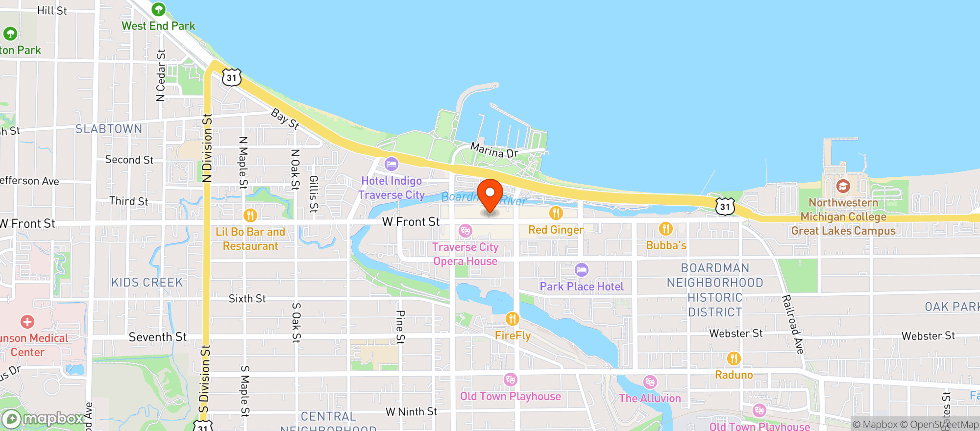 Map showing Pangea's Pizza Pub
