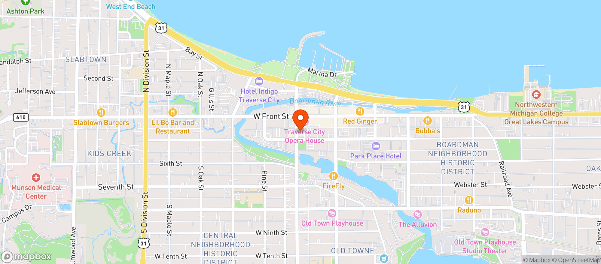 Map showing Dillingers Pub & Bootleggers