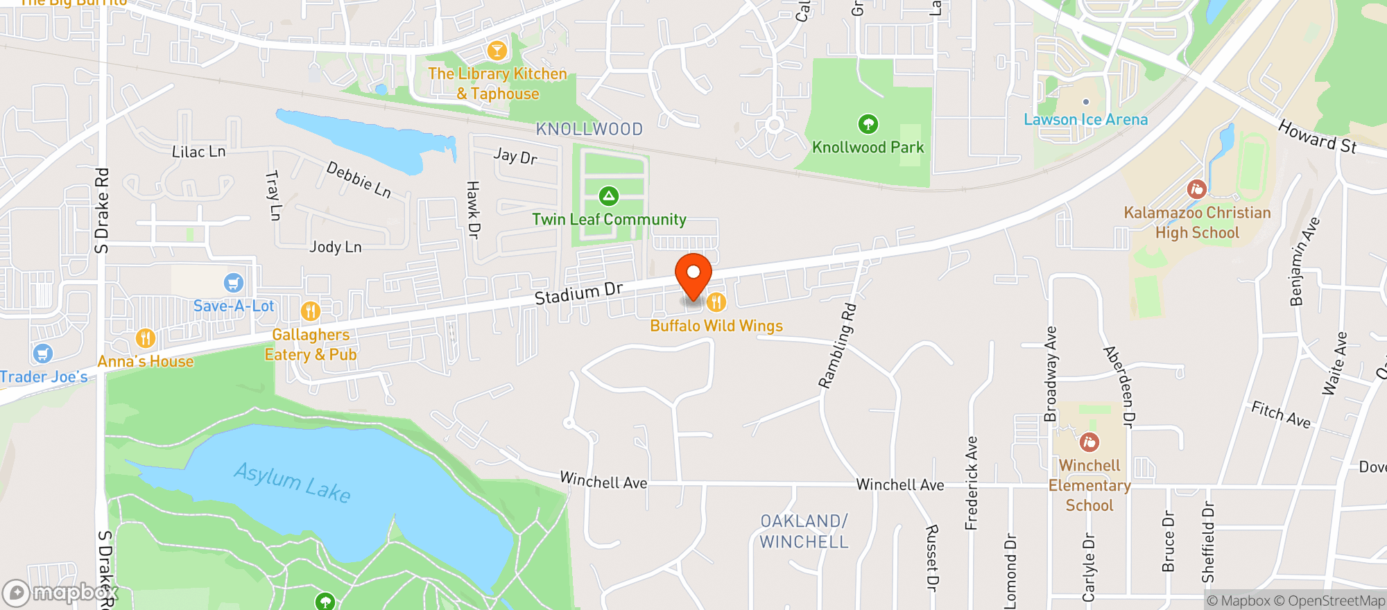 Map showing Bilbos Pizza Stadium