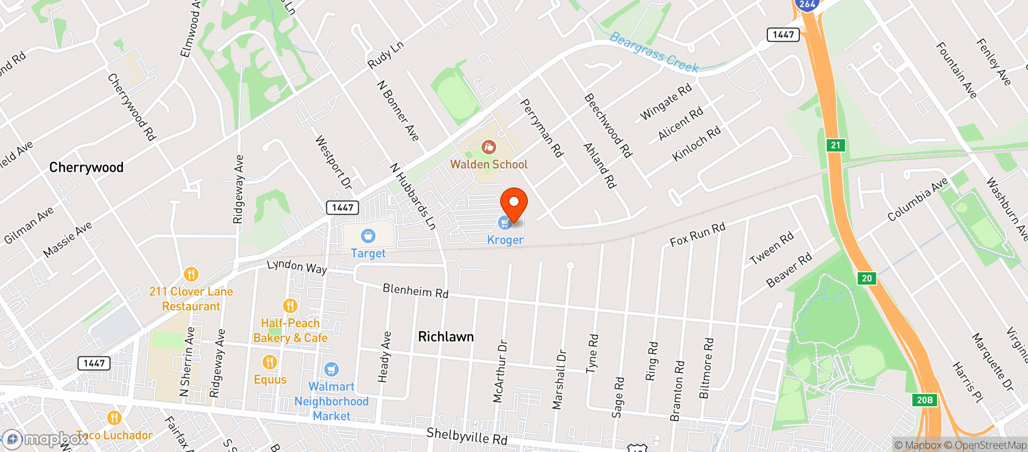 Map showing Kroger Liquors #387