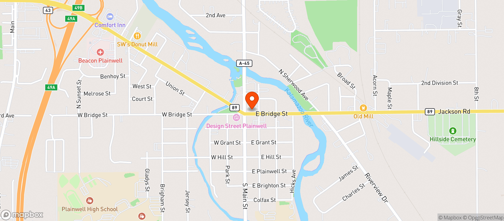 Map showing Joe's Pizza & Sports Bar