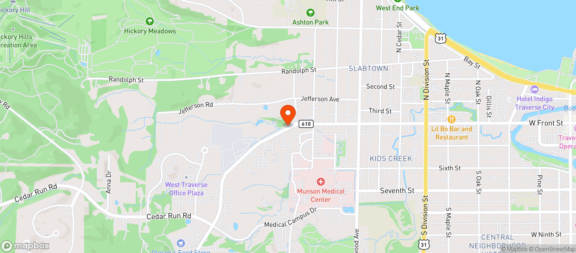 Map showing OLESON'S FOOD STORES (PLAZA WEST)