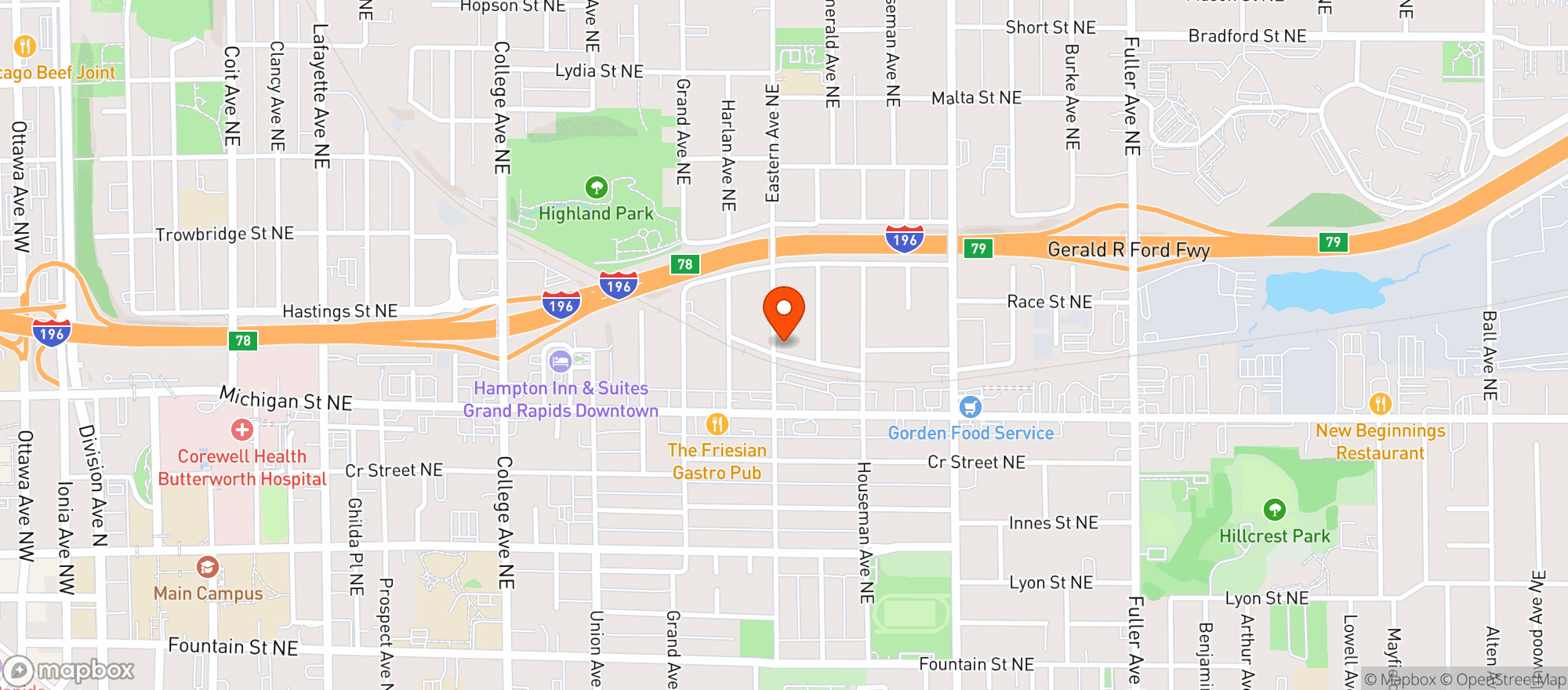 Map showing Eastern Avenue Hall