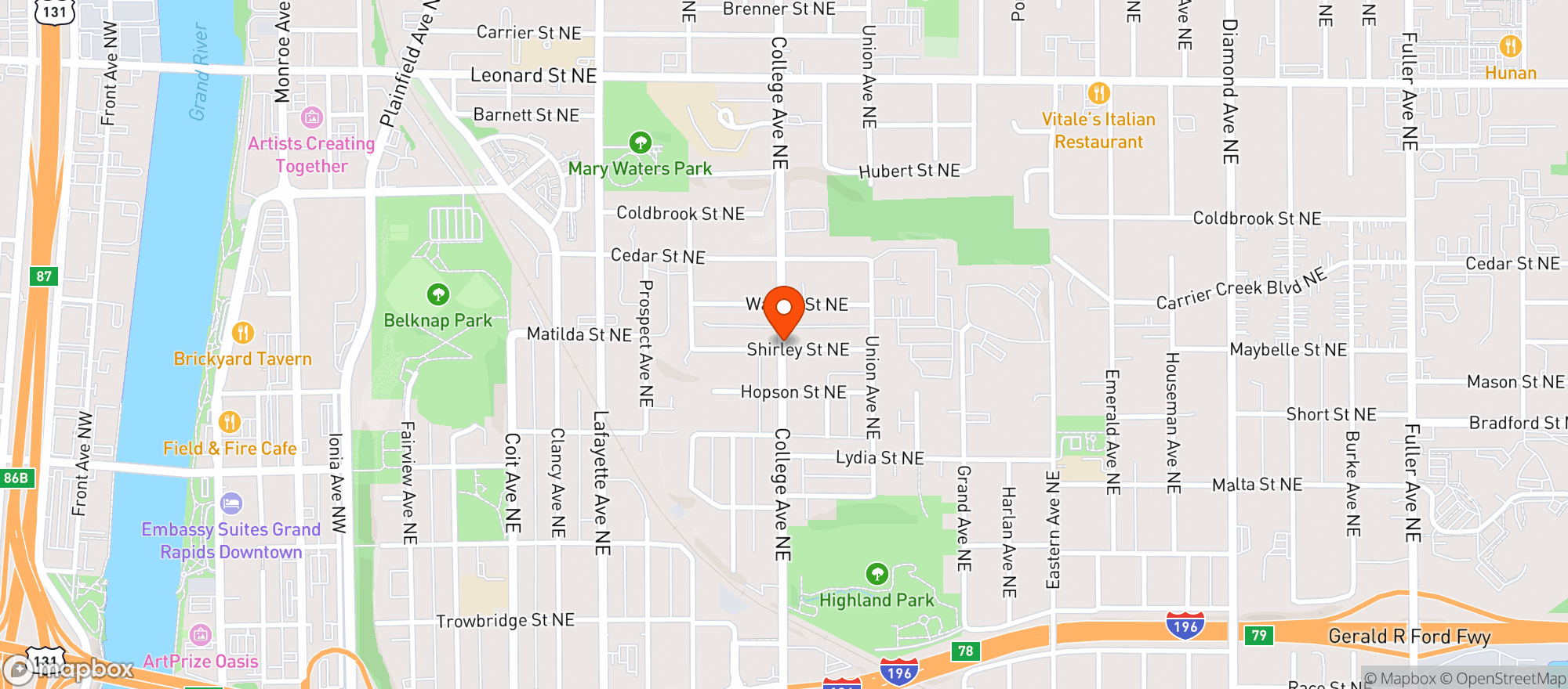 Map showing College Ave Party Store