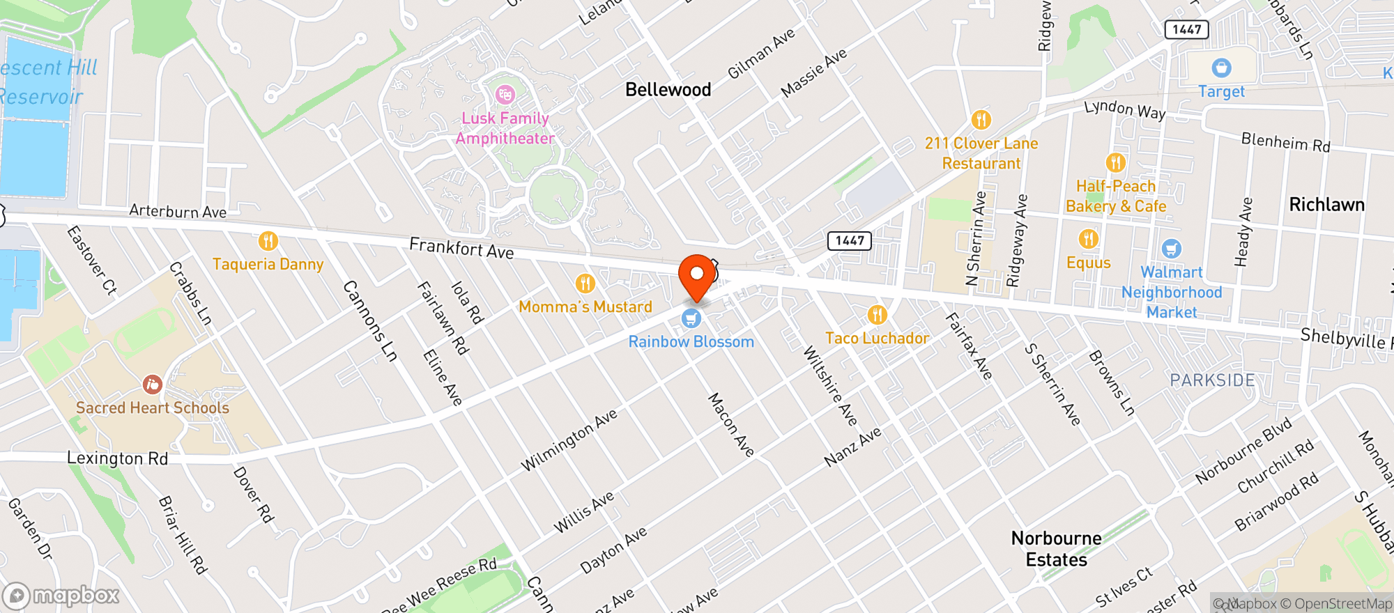 Map showing Rainbow Blossom (St. Matthews Market)