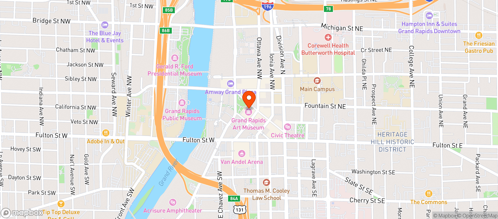 Map showing Grand Rapids Art Museum