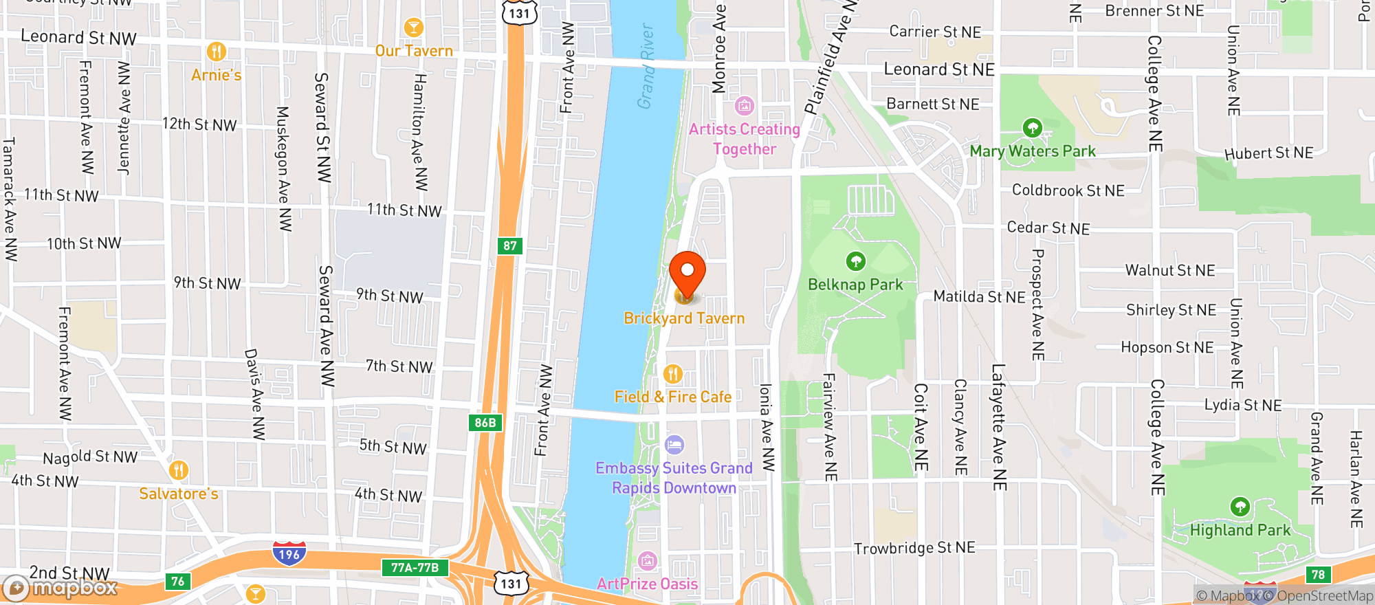 Map showing Brickyard Tavern