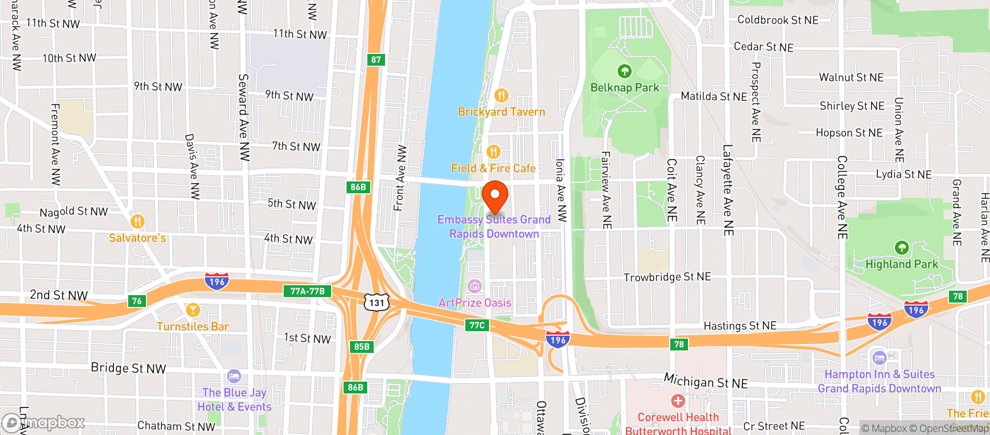 Map showing Big Es Sports Grill