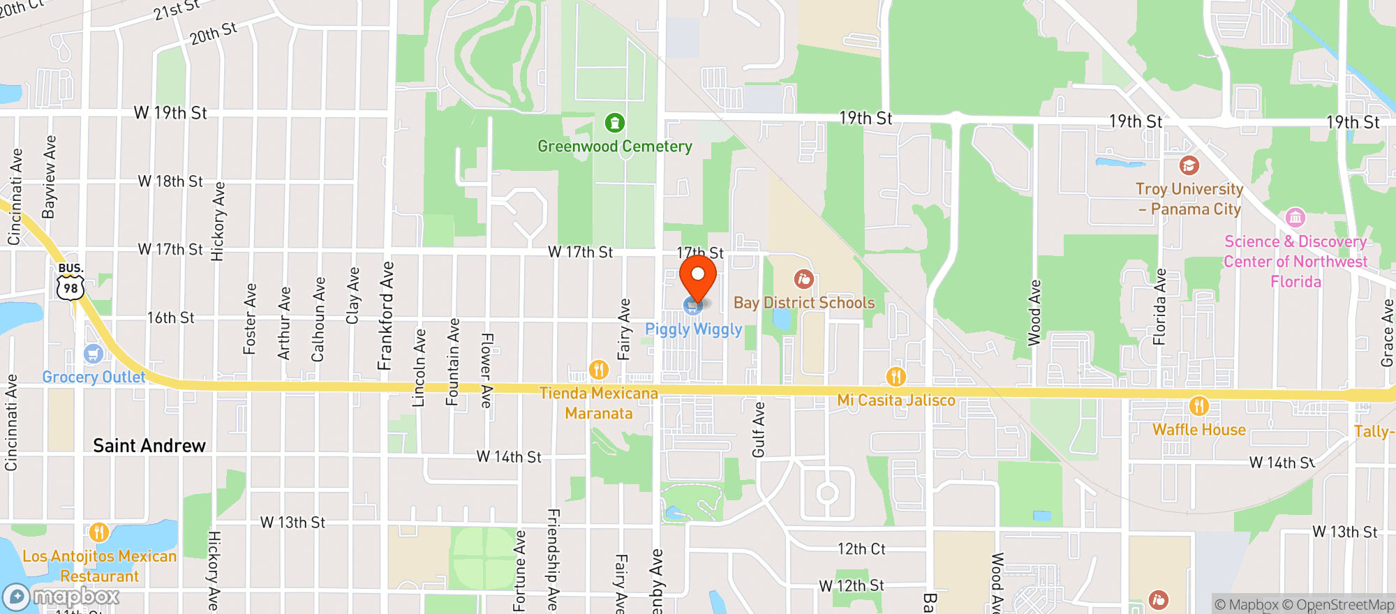 Map showing Piggly Wiggly Food For Less