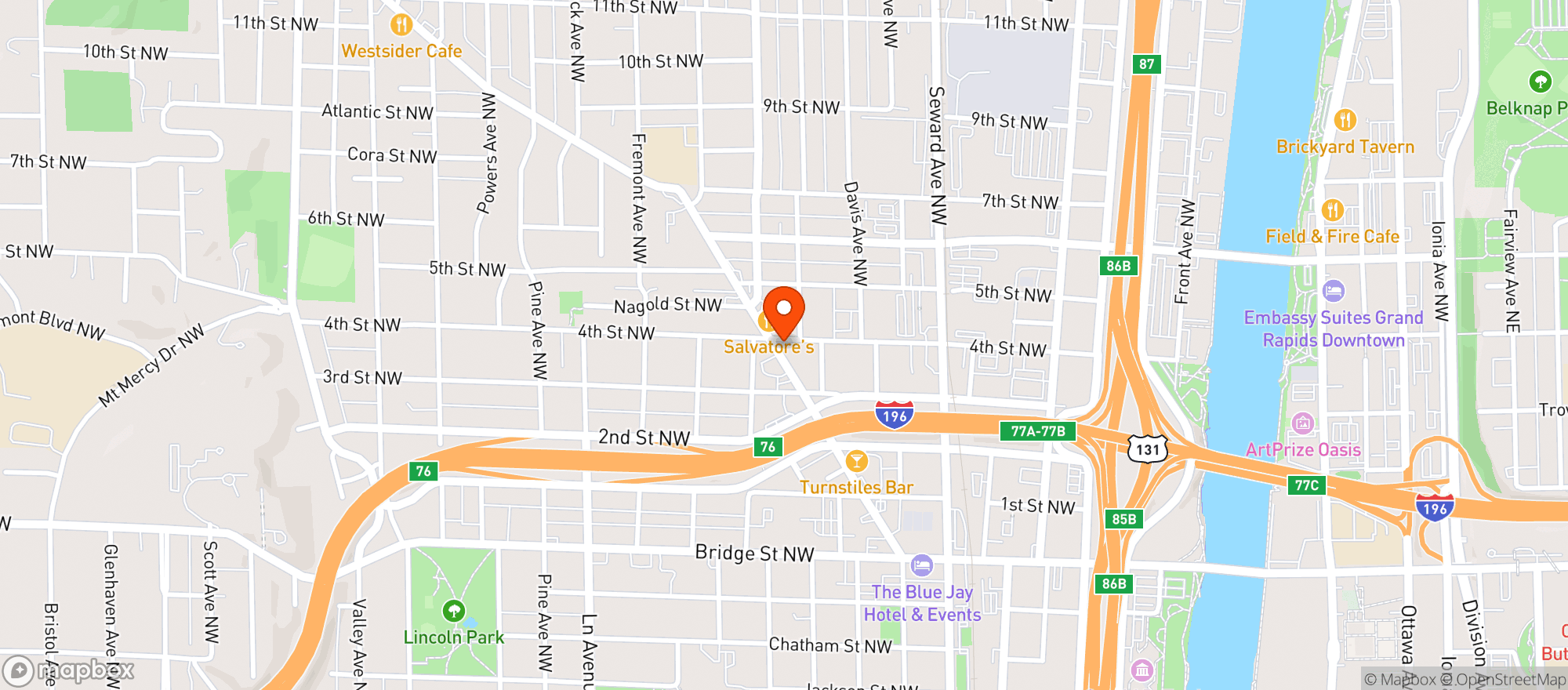 Map showing Blue Dog Tavern