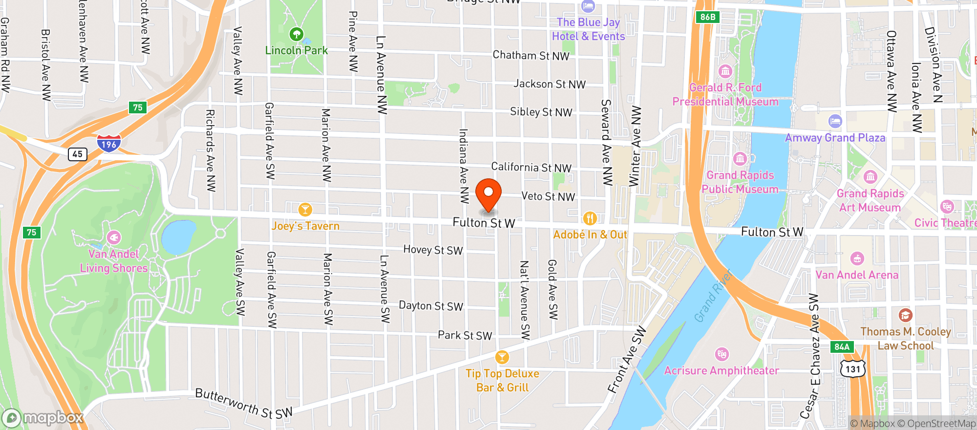 Map showing Fulton Street Pub & Grille