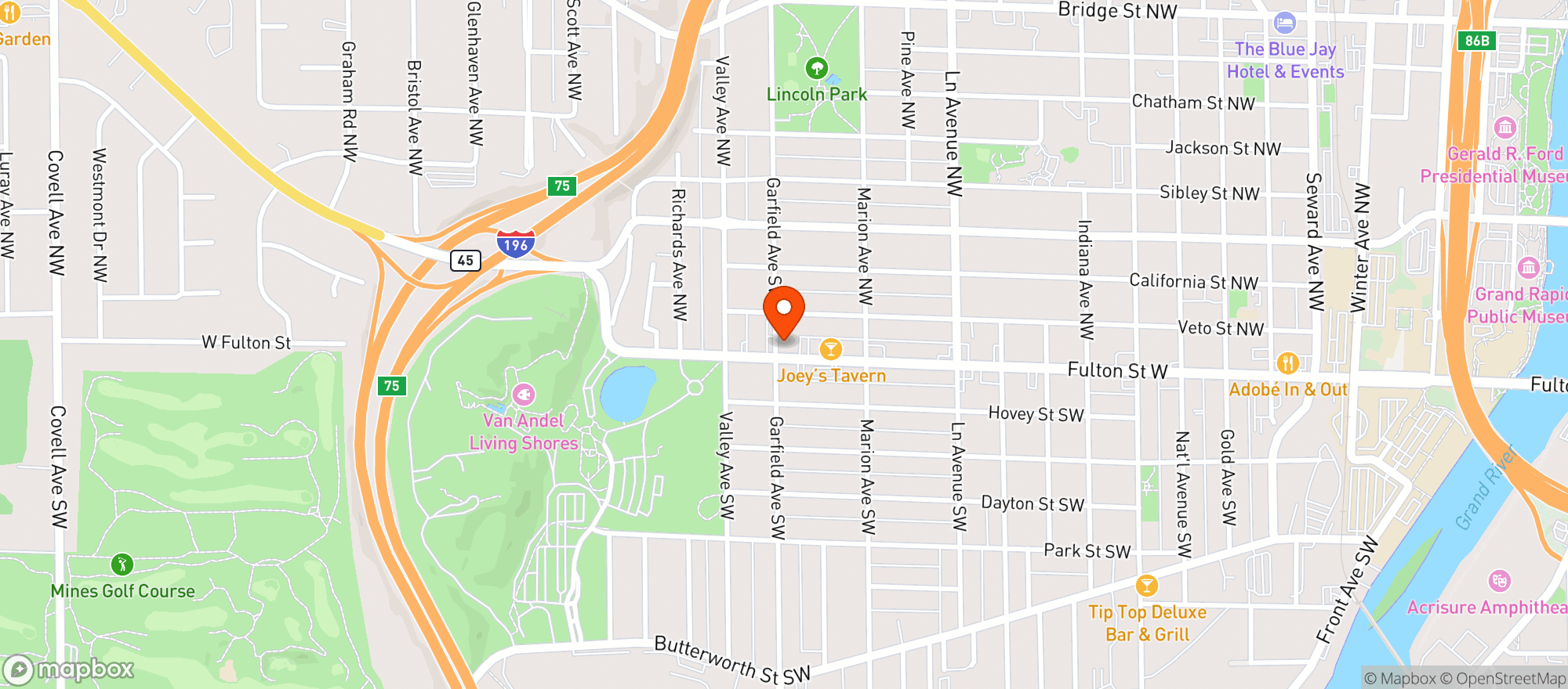 Map showing Ball Park Party Store